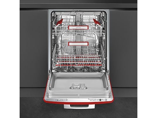 Lavavajillas integrable - Smeg STFABRD3, 13 cubiertos, 11 Programas, 59.8 cm de ancho, Rojo