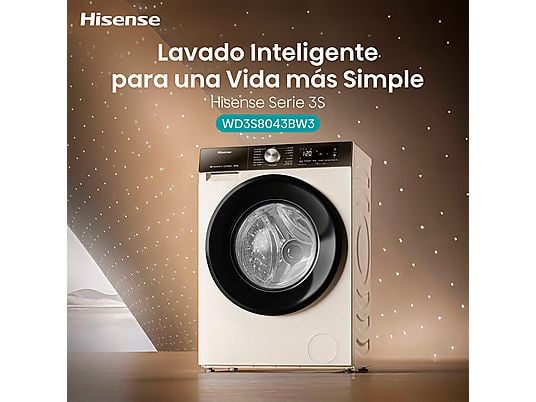 Lavadora secadora - Hisense WD3S8043BW3, 8 kg/5 kg, 1400 rpm, 16 programas. Clase A-30%, WiFi, Blanco
