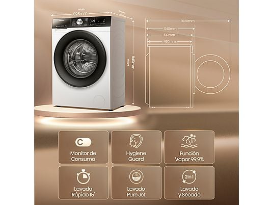 Lavadora secadora - Hisense WD3S8043BW3, 8 kg/5 kg, 1400 rpm, 16 programas. Clase A-30%, WiFi, Blanco