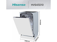 Lavavajillas integrable - Hisense HV543D10, 11 servicios, 7 programas, 44.8 cm, Tercera bandeja, Inverter, Sin Panelar
