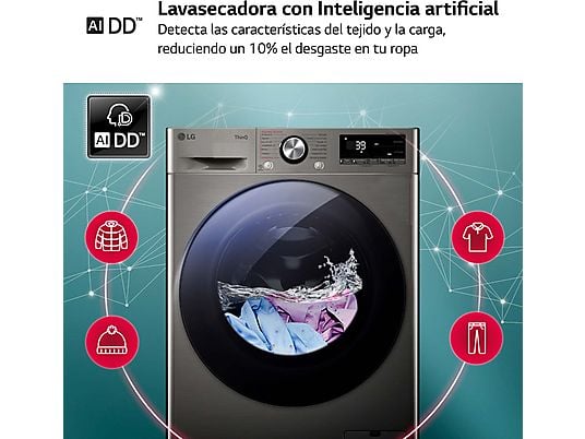 Lavadora secadora - LG F4DR7011AGS, 11kg / 6kg, 1400 rpm, 14 programas, AI Direct Drive ™, Steam™, Inox antihuellas