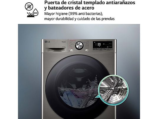 Lavadora secadora - LG F4DR7011AGS, 11kg / 6kg, 1400 rpm, 14 programas, AI Direct Drive ™, Steam™, Inox antihuellas