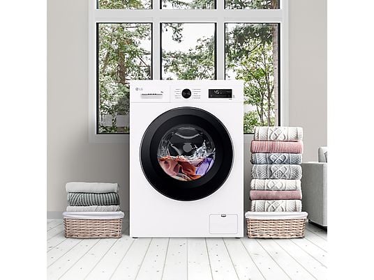 Lavadora carga frontal - LG F4X1009NWK, 9 kg, 1400 rpm, 10 programas, AI Direct Drive™, ThinQ™, Blanco Marfil