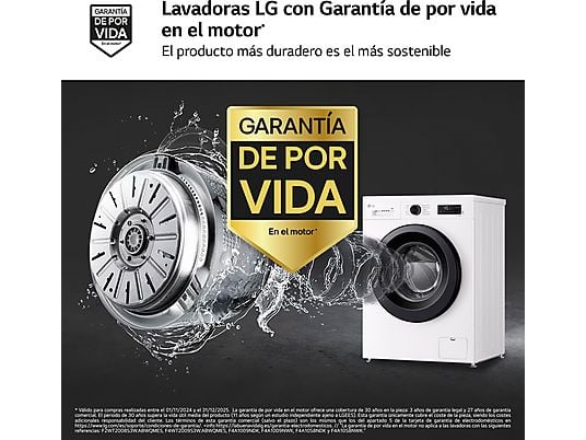Lavadora carga frontal - LG F4X1009NWK, 9 kg, 1400 rpm, 10 programas, AI Direct Drive™, ThinQ™, Blanco Marfil