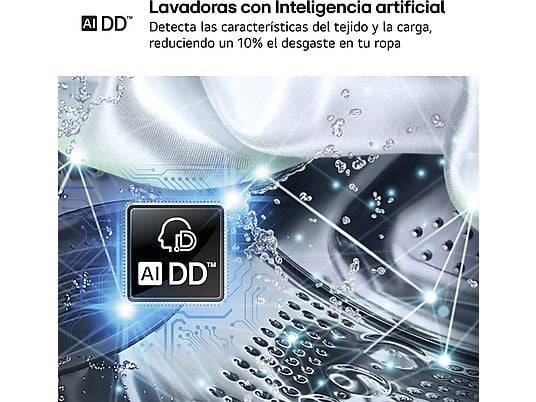 Lavadora carga frontal - LG F4X1009NWK, 9 kg, 1400 rpm, 10 programas, AI Direct Drive™, ThinQ™, Blanco Marfil