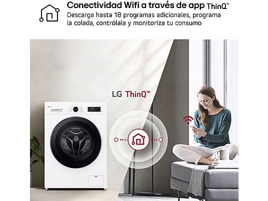 Lavadora carga frontal - LG F4X1009NWK, 9 kg, 1400 rpm, 10 programas, AI Direct Drive™, ThinQ™, Blanco Marfil