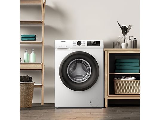 Lavadora carga frontal - Hisense WF1Q8041BW, 8 kg, 1400 Rpm, Función Vapor, Eficiencia A-20%, Blanco