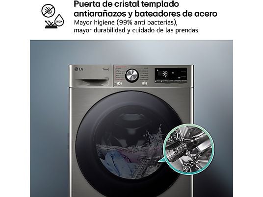 Lavadora secadora - LG F4DR7009AGS, Serie 700, 9 kg/6 kg, 1400 rpm, 14 programas, Inox antihuellas