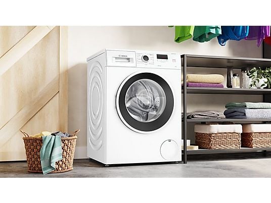 Lavadora carga frontal - Bosch WGE03200ES,Serie 2, 8 kg, 1.200 rpm, 13 programas, Higiene Plus, Motor EcoSilence, Blanco