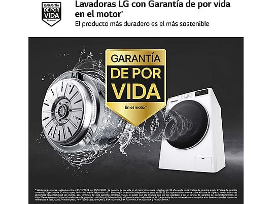 Lavadora carga frontal - LG F4WR5510A0W, Serie 550, 10 kg, 1400 rpm, 14 Programas, AI Direct Drive™, Steam™, Autodosificación, Blanco
