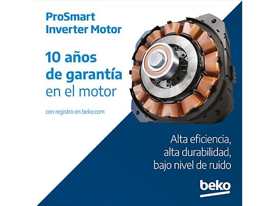 Lavadora carga frontal - Beko VBM3WFT39413WA, 9 kg, 1400 rpm, 15 programas, Energy Spin, Steam Cure, Motor ProSmart Inverter, Blanco