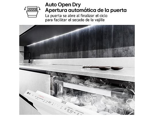 Lavavajillas - LG DF587HHS, 14 servicios, 10 programas, 60 cm, QuadWash™, Tercera Bandeja, ThinQ™, Blanco Marfil