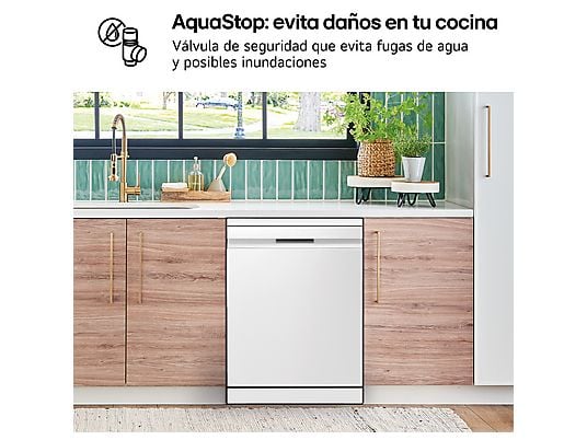 Lavavajillas - LG DF587HHS, 14 servicios, 10 programas, 60 cm, QuadWash™, Tercera Bandeja, ThinQ™, Blanco Marfil