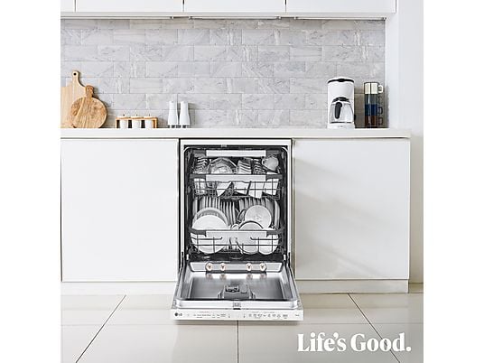 Lavavajillas - LG DF587HHS, 14 servicios, 10 programas, 60 cm, QuadWash™, Tercera Bandeja, ThinQ™, Blanco Marfil
