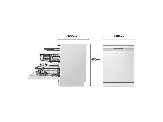 Lavavajillas - LG DF587HHS, 14 servicios, 10 programas, 60 cm, QuadWash™, Tercera Bandeja, ThinQ™, Blanco Marfil