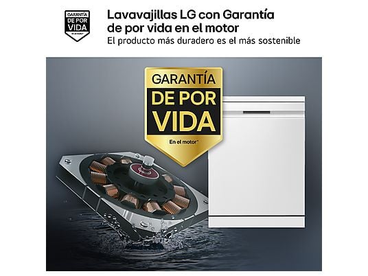 Lavavajillas - LG DF587HHS, 14 servicios, 10 programas, 60 cm, QuadWash™, Tercera Bandeja, ThinQ™, Blanco Marfil