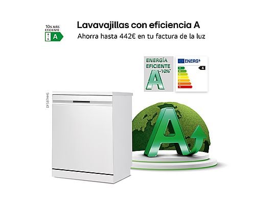 Lavavajillas - LG DF587HHS, 14 servicios, 10 programas, 60 cm, QuadWash™, Tercera Bandeja, ThinQ™, Blanco Marfil