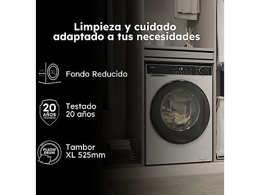 Lavadora carga frontal - Haier X5 Series HW90-BP14357TUIB, 9kg, 1400rpm, Motor Inverter, Wi-Fi, Blanco