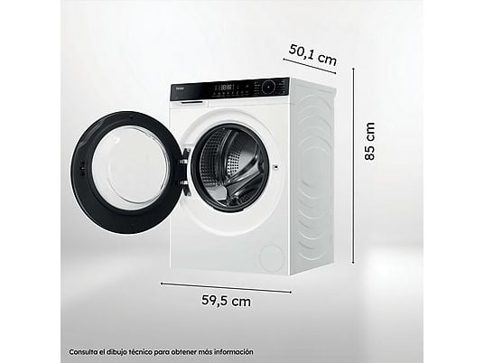 Lavadora carga frontal - Haier X5 Series HW90-BP14357TUIB, 9kg, 1400rpm, Motor Inverter, Wi-Fi, Blanco