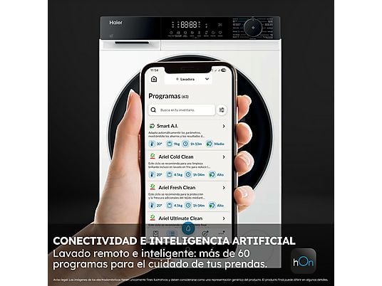 Lavadora carga frontal - Haier X5 Series HW90-BP14357TUIB, 9kg, 1400rpm, Motor Inverter, Wi-Fi, Blanco