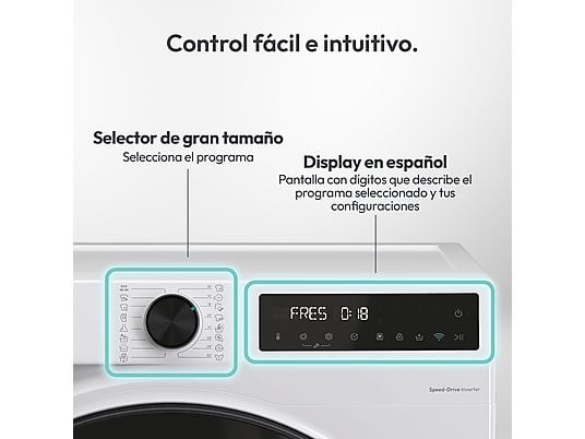 Lavadora carga frontal - Candy BR 48SBL6-S, 8 kg, 1400 rpm, 16 Programas, Inverter, WiFi y Bluetooth, Blanco
