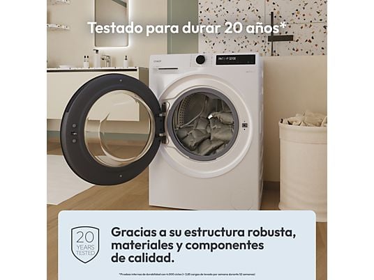 Lavadora carga frontal - Candy BR 48SBL6-S, 8 kg, 1400 rpm, 16 Programas, Inverter, WiFi y Bluetooth, Blanco