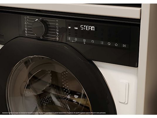 Lavadora integrable - Haier Series 6 BHA6S69M6DB9J-S, Carga frontal, Motor Inverter, Función Vapor, Mix Power System, 9 kg, 1600 rpm, Sin panelar
