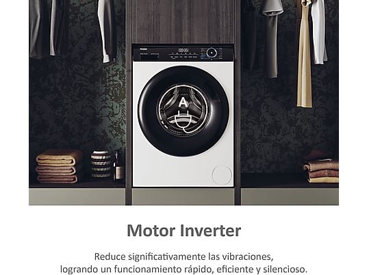 Lavadora carga frontal - Haier I-Pro Series 3 HW90-BP14939-S, 9kg, 1400rpm, Función Vapor, Motor Inverter BPM, Antibacterias, Blanco