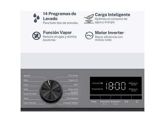 Lavadora de carga frontal - VOK EVW-8BAGL2412, 8 kg, 1200 rpm, 14 programas, Gris